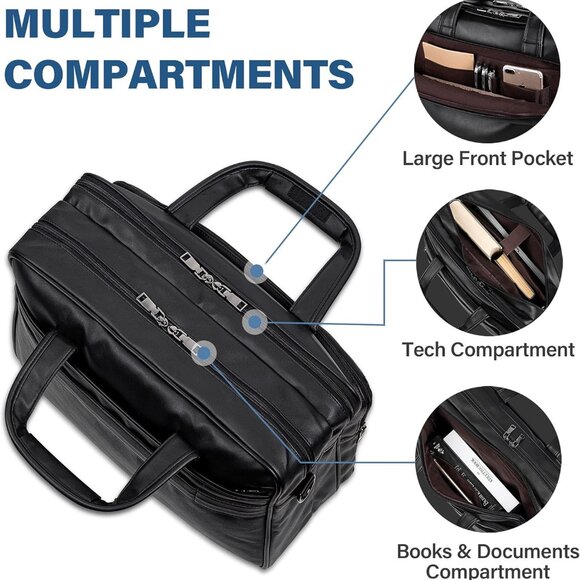 Leather Laptop Bag, Men's 15.6 Inche 17.3 Inche Messenger Briefcase Business - Picture 5 of 6